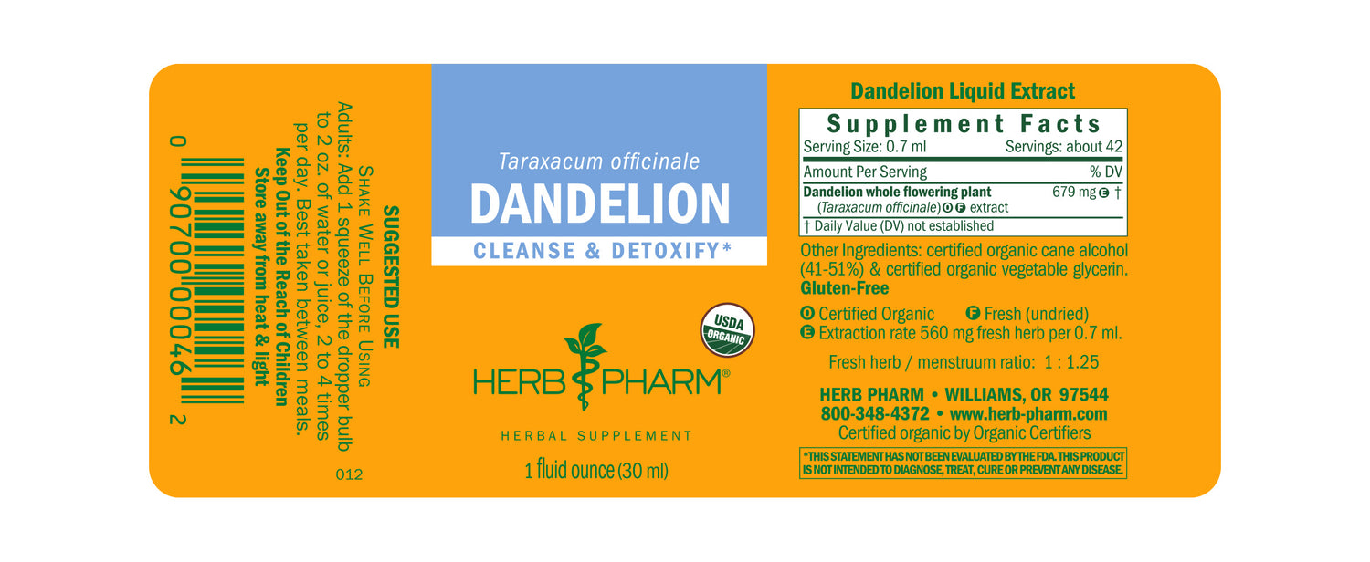 Cheryls Herbs Dandelion Leaf and Root (Taraxacum Officinale) Liquid Extract  - Organic- Supports Digestive System Health